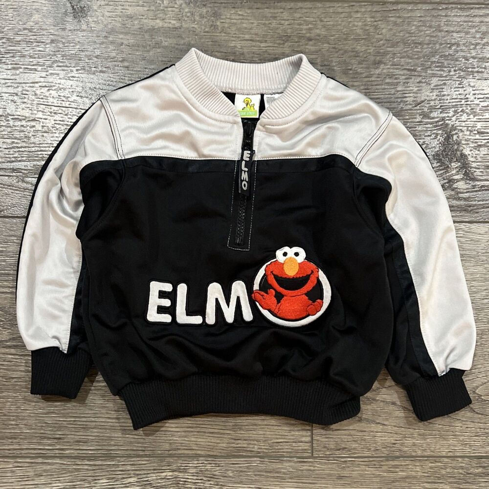 Vintage 90s Sesame Street Elmo Pullover Jacket 24M Toddler Embroidered Black